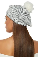 Womens Spacedye Knit Pom Pom Slouch Beret, White