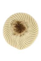 Womens Pom Pom Knitted Beret, Beige