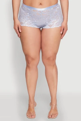 Womens Plus Size Floral Lace Boyshort Panties, Blue, Size 2X