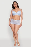 Womens Plus Size Floral Lace Boyshort Panties, Blue, Size 2X