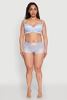 Womens Plus Size Floral Lace Boyshort Panties, Blue, Size 2X