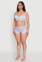 Womens Plus Size Floral Lace Boyshort Panties, Blue, Size 2X