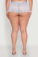 Womens Plus Size Floral Lace Boyshort Panties, Blue, Size 2X
