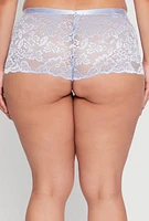 Womens Plus Floral Lace Boyshort Panties, Blue,