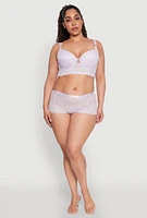Womens Plus Size Floral Lace V Back Boyshort Panty, Purple, Size 2X