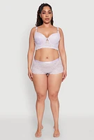 Womens Plus Size Floral Lace V Back Boyshort Panty, Purple, Size 2X