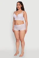 Womens Plus Size Floral Lace V Back Boyshort Panty, Purple, Size 2X