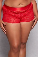 Womens Plus Size Lace Caged V Back Boyshort Panty, Red, Size 1X