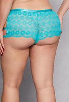 Womens Plus Size Lace Caged Boyshort Panty, Blue, Size 1X