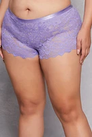 Womens Plus Size Lace Boyshort Panty, Purple, Size 3X