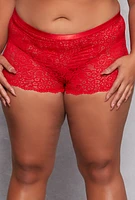 Womens Plus Size Flower Lace Boyshort Panty, Red, Size 1X