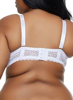 Womens Plus Convertible Strap Lace Plunge Bra, White,