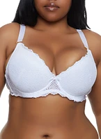 Womens Plus Size Lace Convertible Plunge Bra, White, Size 42D