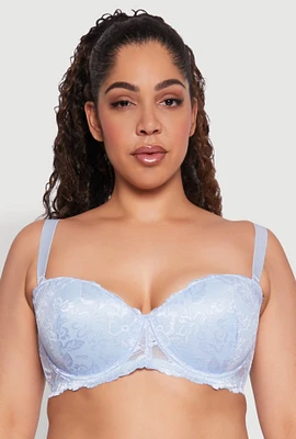 Womens Plus Size Solid Floral Lace Balconette Bra, Blue, Size 38D