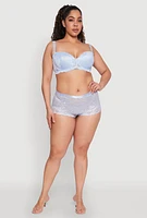 Womens Plus Size Solid Floral Lace Balconette Bra, Blue, Size 38D
