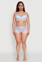 Womens Plus Size Solid Floral Lace Balconette Bra, Blue, Size 38D