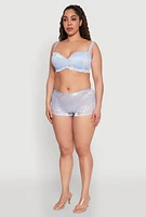 Womens Plus Size Solid Floral Lace Balconette Bra, Blue, Size 38D