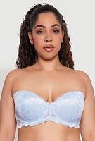 Womens Plus Size Solid Floral Lace Balconette Bra, Blue, Size 38D
