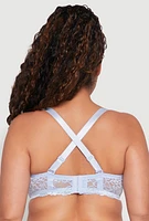Womens Plus Size Solid Floral Lace Balconette Bra, Blue, Size 38D
