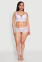 Womens Plus Size Floral Lace Caged Front Plunge Longline Bra, Purple, Size 40D
