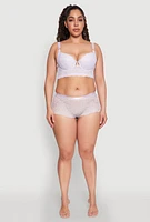 Womens Plus Size Floral Lace Caged Front Plunge Longline Bra, Purple, Size 40D
