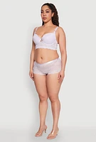 Womens Plus Size Floral Lace Caged Front Plunge Longline Bra, Purple, Size 40D