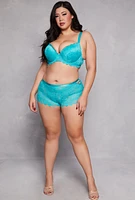 Womens Plus Size Floral Lace Plunge Bra, Blue, Size 44C