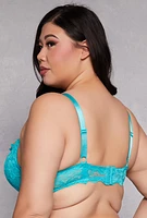 Womens Plus Size Floral Lace Plunge Bra, Blue, Size 44C