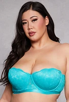 Womens Plus Size Floral Patterned Lace Balconette Bra | Convertible To Strapless, Blue, Size 44D