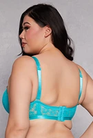 Womens Plus Size Floral Patterned Lace Balconette Bra | Convertible To Strapless, Blue, Size 44D
