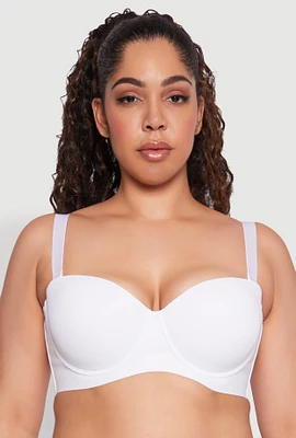 Womens Plus Solid Balconette Bra | Converts to Strapless, White,