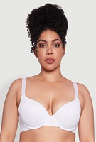Womens Plus Size Seamless Padded Push Up Plunge Bra, White, Size 42C