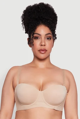 Womens Plus Padded Push-Up Balconette Bra | Convertible to Strapless, Beige,