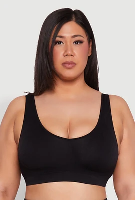 Womens Plus Size Seamless V Neck Sports Bra, Black, Size 3X