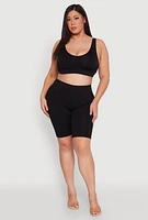 Womens Plus Size Seamless V Neck Sports Bra, Black, Size 3X