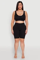 Womens Plus Size Seamless V Neck Sports Bra, Black, Size 3X