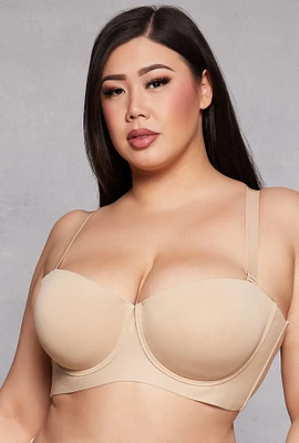 Womens Plus Basic Balconette Bra | Converts to Strapless, Beige,
