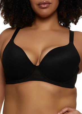 Womens Plus Mesh Detail Plunge Bra, Black,