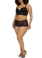 Womens Plus Size Lace Caged Front Longline Plunge Bra, Black, Size 38D