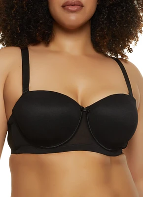 Womens Plus Size Basic Mesh Balconette Bra | Convertible to Strapless, Black, Size 38DD