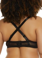 Womens Plus Size Basic Mesh Balconette Bra | Convertible to Strapless, Black, Size 38DD