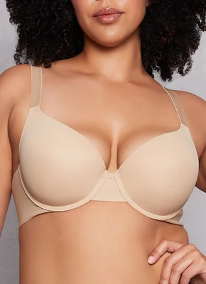 Womens Plus Size Solid Plunge Bra, Beige, Size 40D