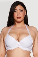 Womens Plus Size Patterned Lace Scalloped Convertible Plunge Bra, White, Size 40D