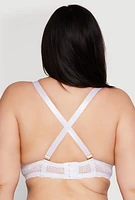 Womens Plus Size Patterned Lace Scalloped Convertible Plunge Bra, White, Size 42D