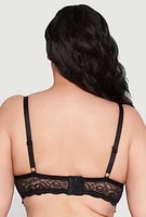 Womens Plus Elegant Lace Scallop Trim Plunge Bra, Black,