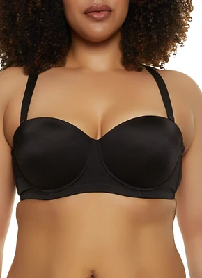 Womens Plus Basic Balconette Bra | Convertible to Strapless, Black,