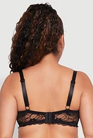 Womens Plus Elegant Scalloped Lace Push-Up Plunge Bra, Black,