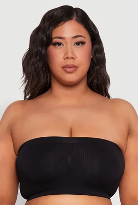 Womens Plus Size Basic Bandeau Bra, Black, Size 2X