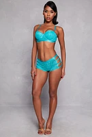 Womens Floral Lace Push Up Balconette Bra | Convertible to Strapless, Blue,