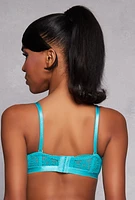 Womens Floral Lace Push Up Balconette Bra | Convertible to Strapless, Blue,